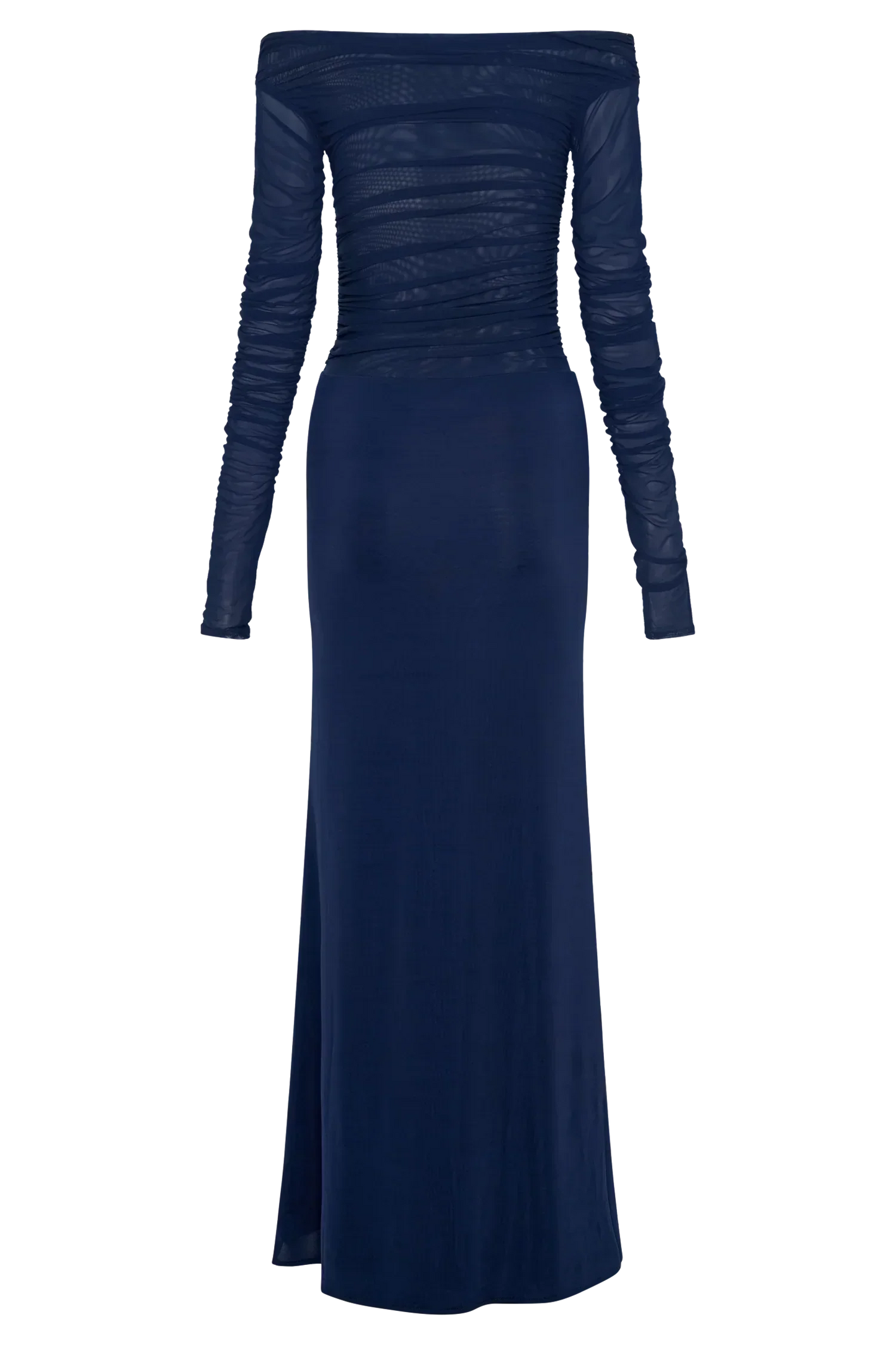 Darla Mesh And Slinky Off Shoulder Maxi Dress - Dark Navy