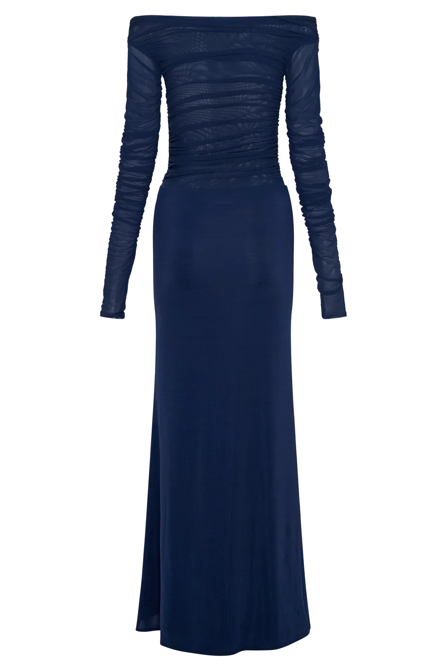 Darla Mesh And Slinky Off Shoulder Maxi Dress - Dark Navy