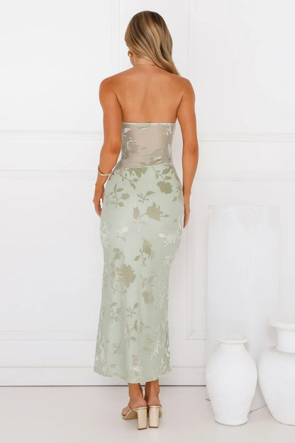 Style Too Good Strapless Mesh Maxi Dress Sage