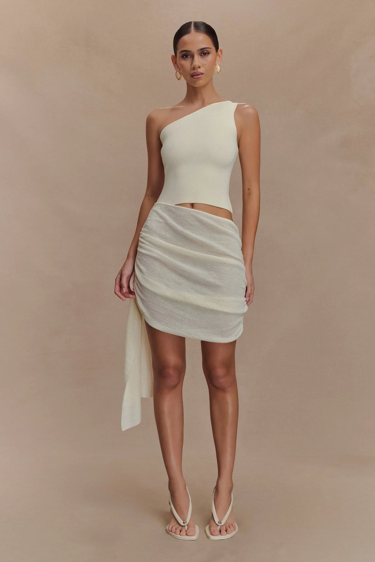 Cali Drape Skirt Knit Mini Dress - Ivory