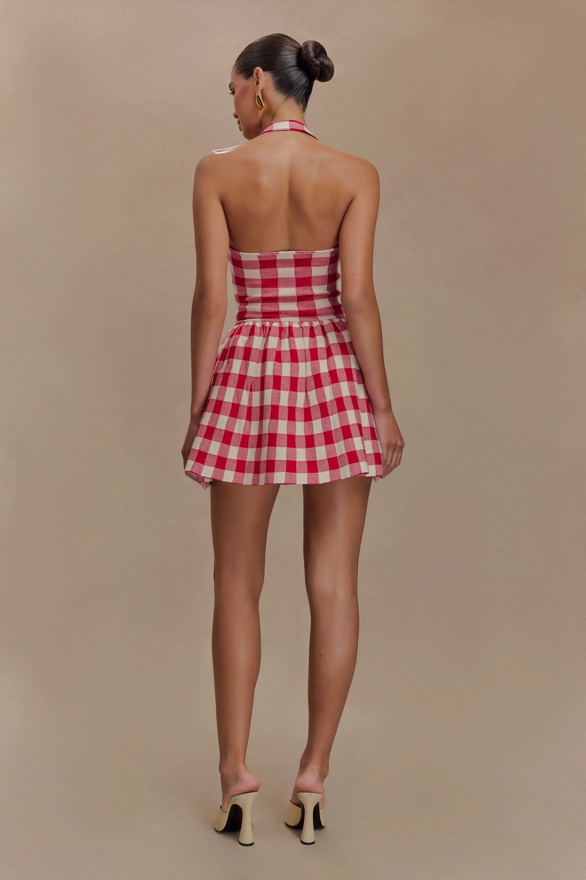 Lindsay Halter Knit Mini Dress - Red Gingham