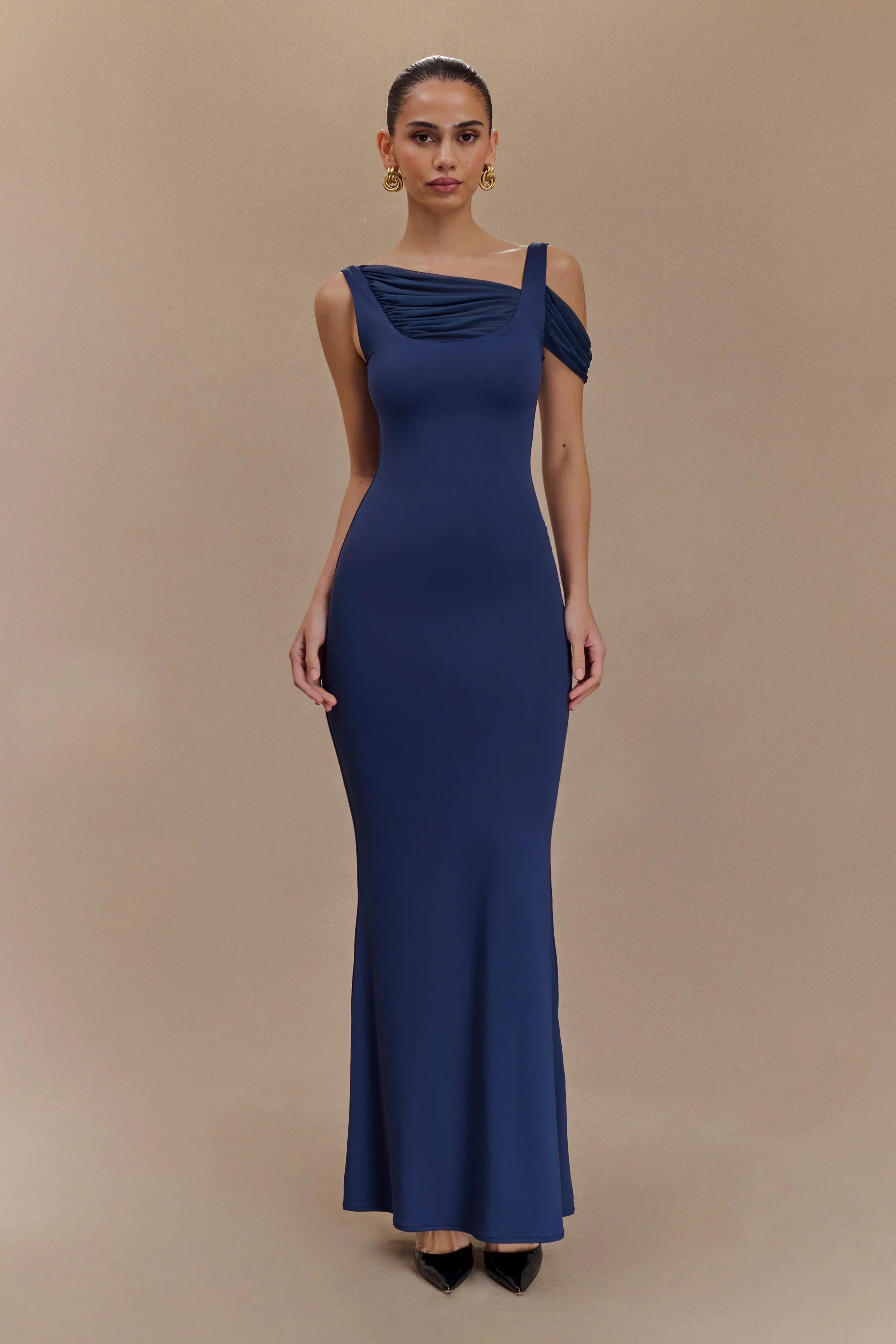 Janette Recycled Nylon And Mesh Sleeveless Maxi Dress - Navy