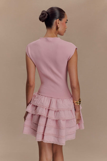 Maeve Ruffle Knit Mini Dress - Dusty Pink