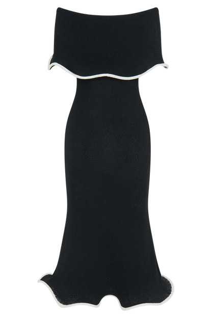 Molly Off Shoulder Knit Midi Dress - Black/White