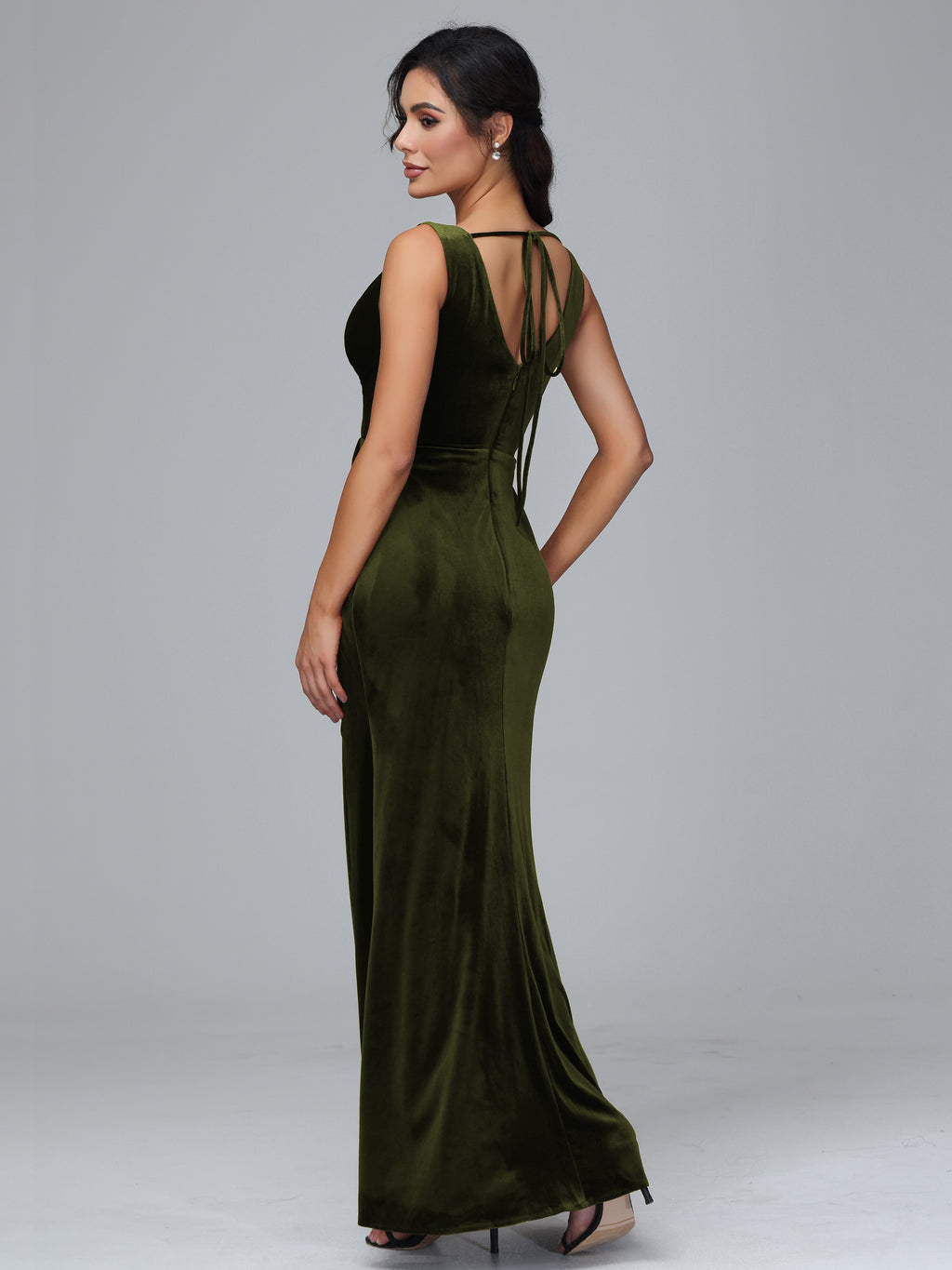 V Neck Velvet Bridesmaid Dress With Slit