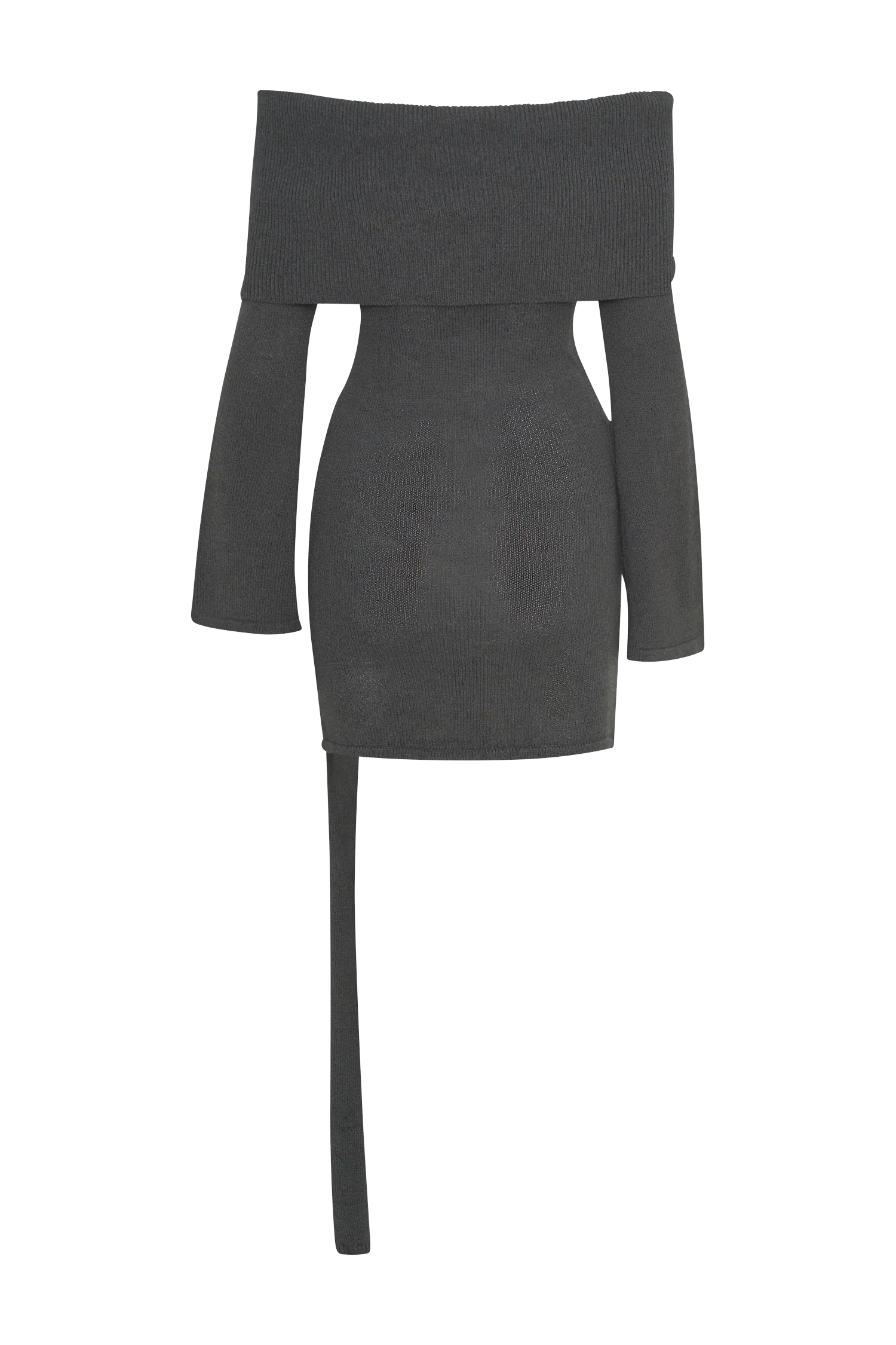 Camryn Off Shoulder Tie Knit Mini Dress - Charcoal