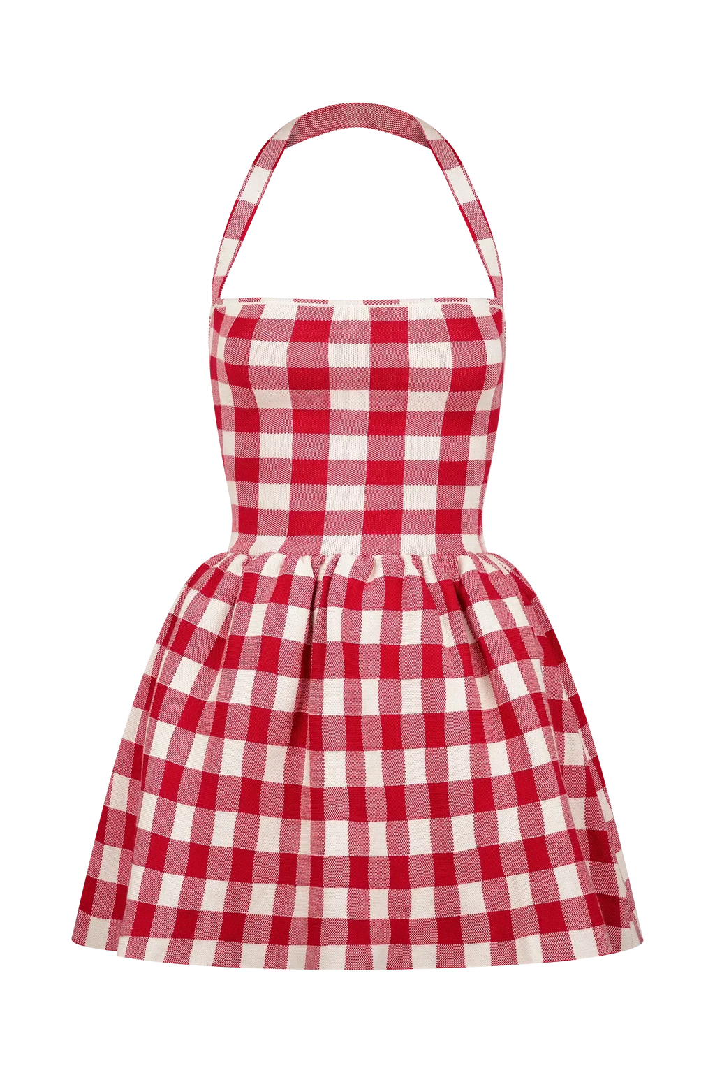 Lindsay Halter Knit Mini Dress - Red Gingham