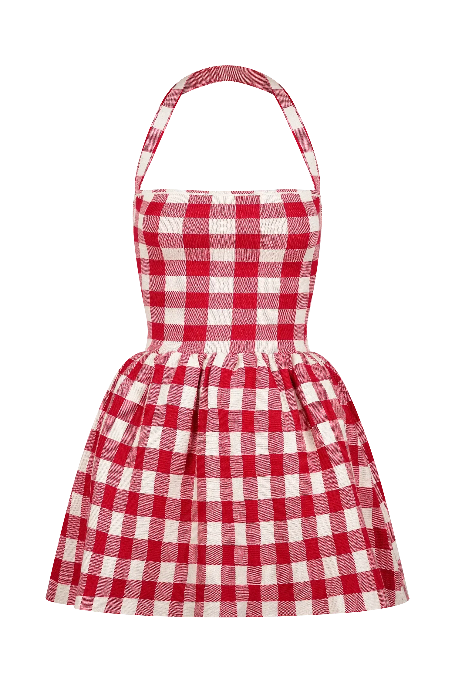 Lindsay Halter Knit Mini Dress - Red Gingham