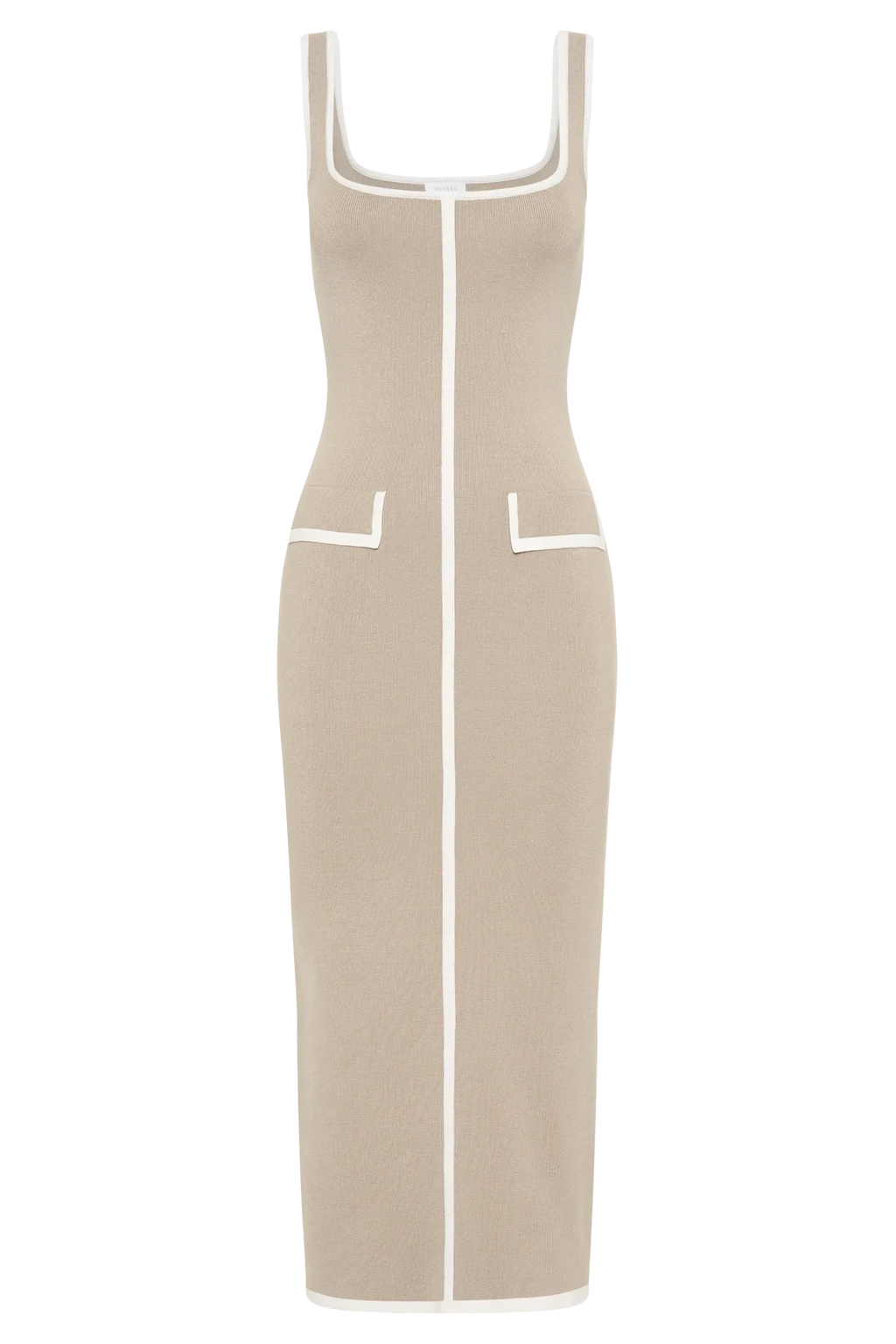 Eimear Contrast Knit Midi Dress - Taupe & Ivory