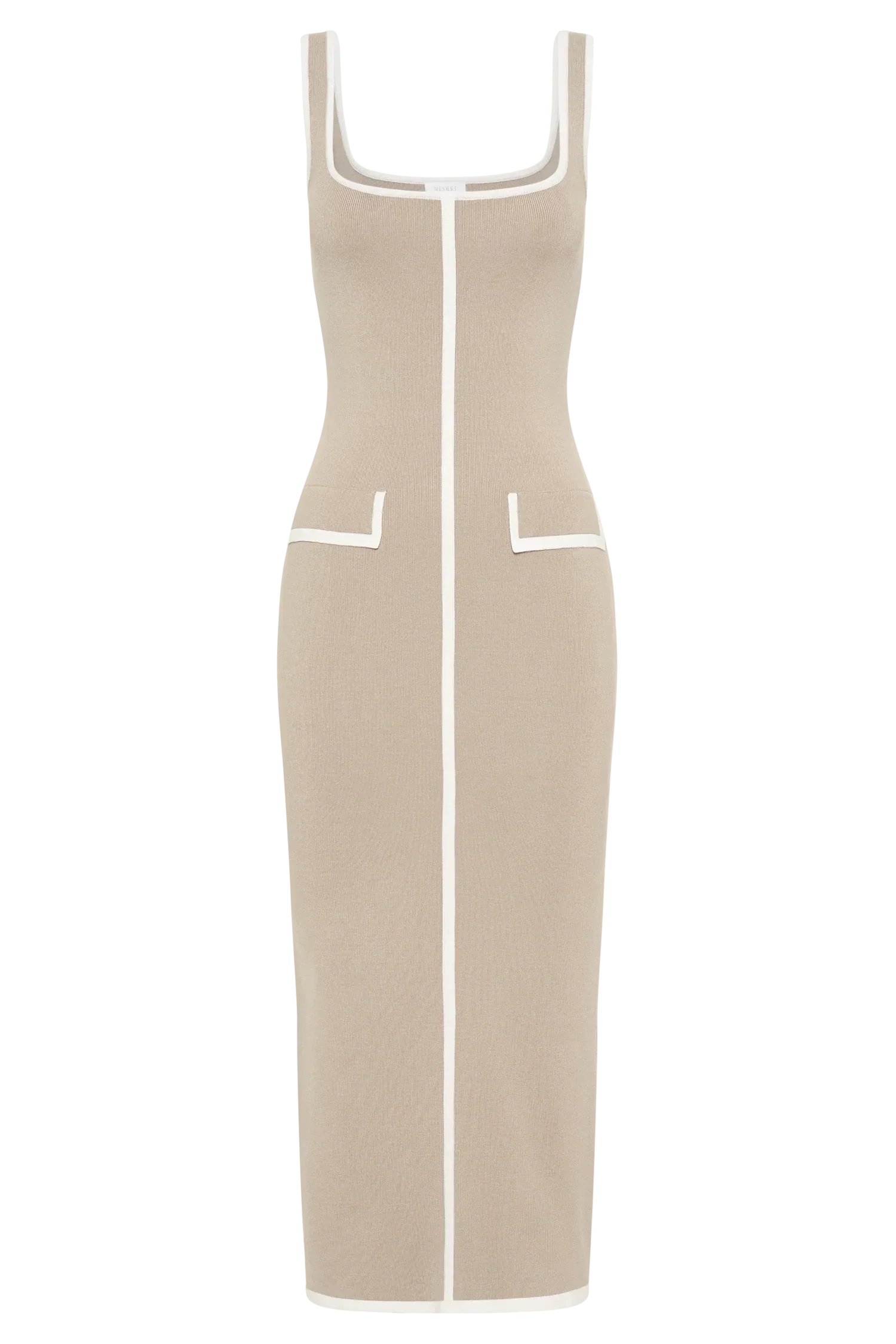 Eimear Contrast Knit Midi Dress - Taupe & Ivory