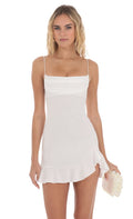 Unpredictable Layered Ruffle Neckline Mini Dress Butter