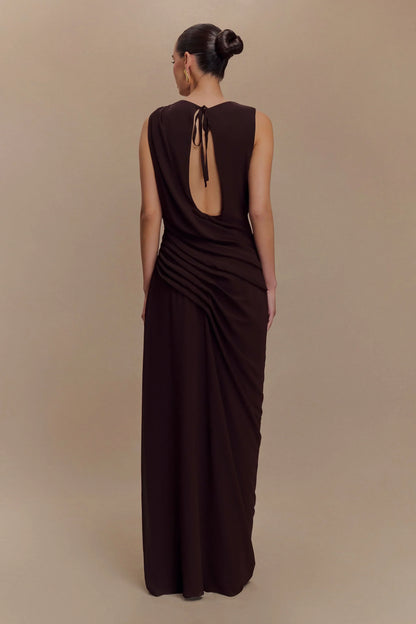 Oria Chiffon Maxi Dress - Cacao Brown