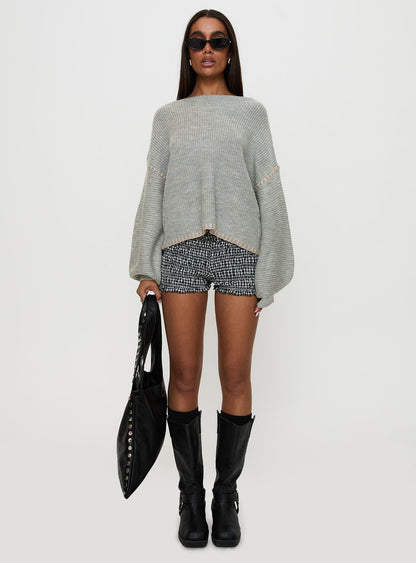 Baby I'm Back Knit Sweater Grey / Pink