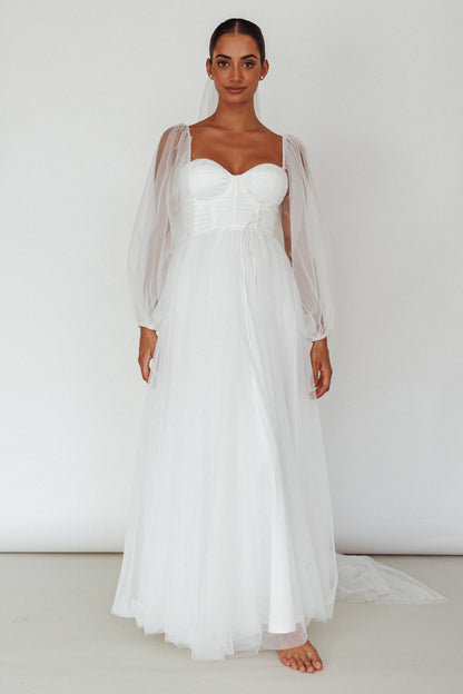Fairytale Dream Sheer Sleeve Maxi Dress White