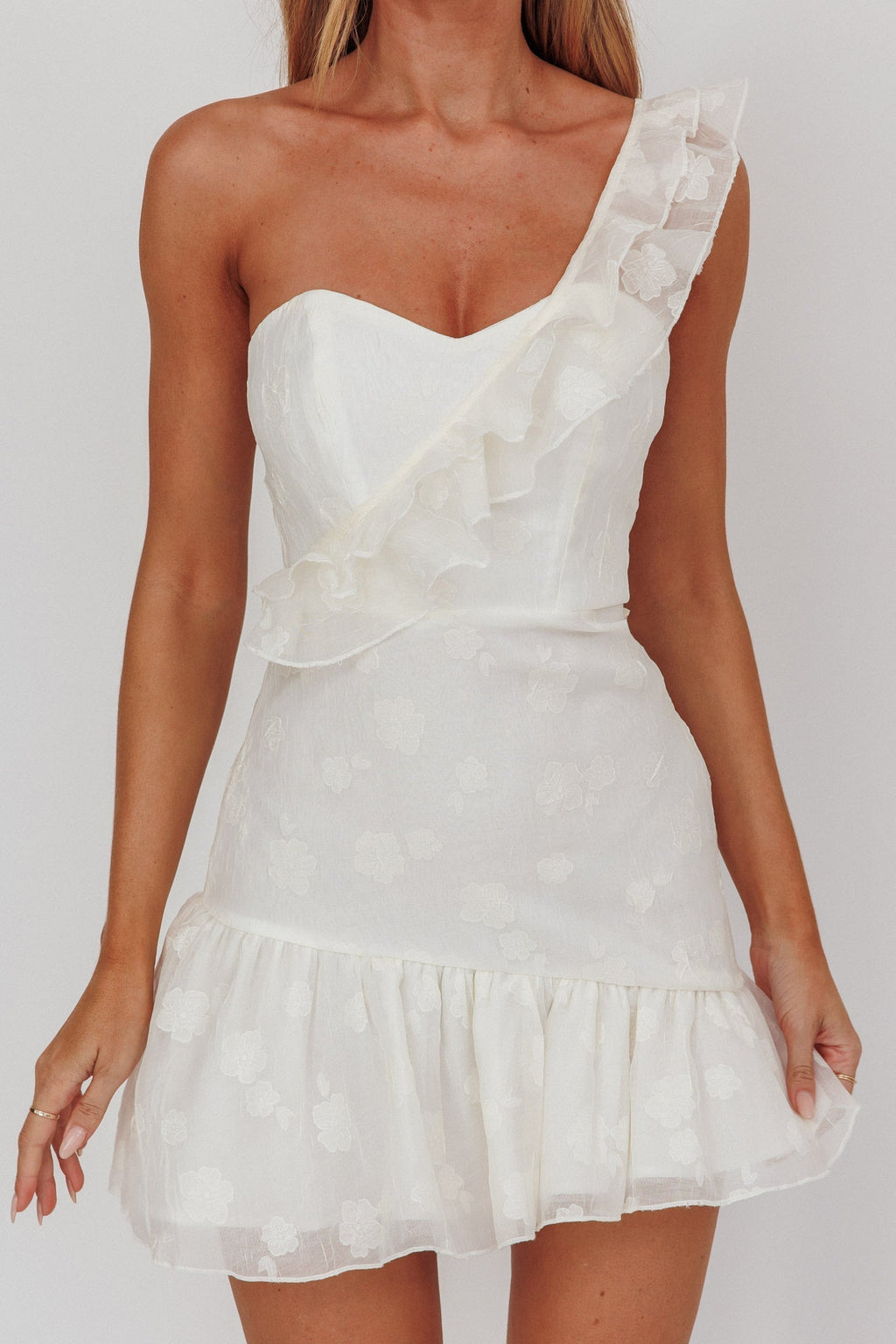 Minka One-Shoulder Ruffle Mini Dress Off White