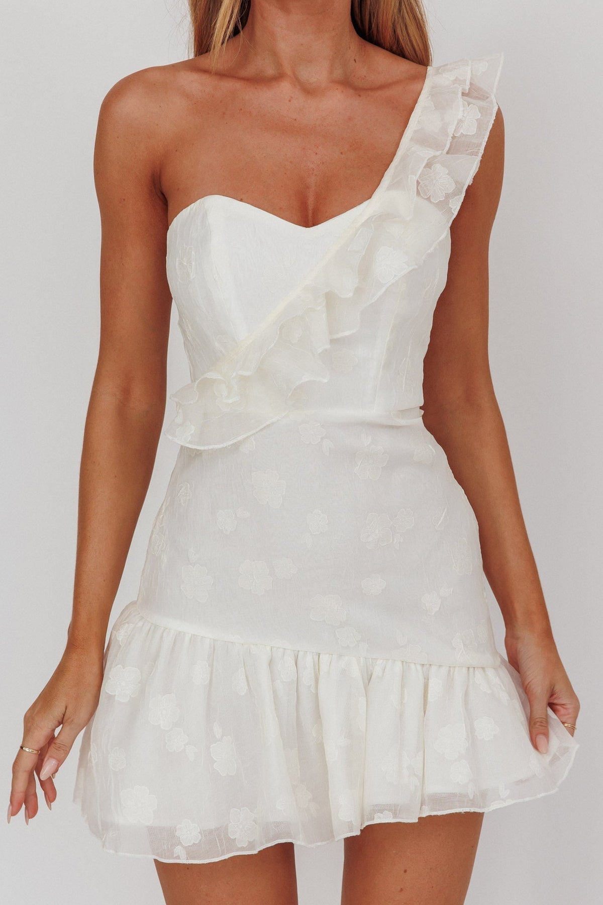Minka One-Shoulder Ruffle Mini Dress Off White