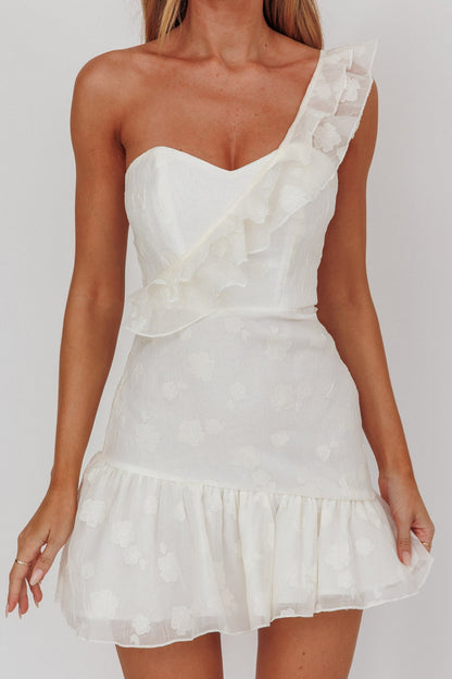 Minka One-Shoulder Ruffle Mini Dress Off White