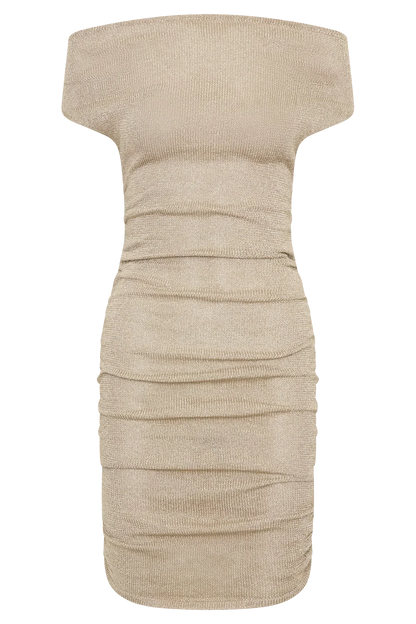 Pasha Off Shoulder Knit Mini Dress - Gold