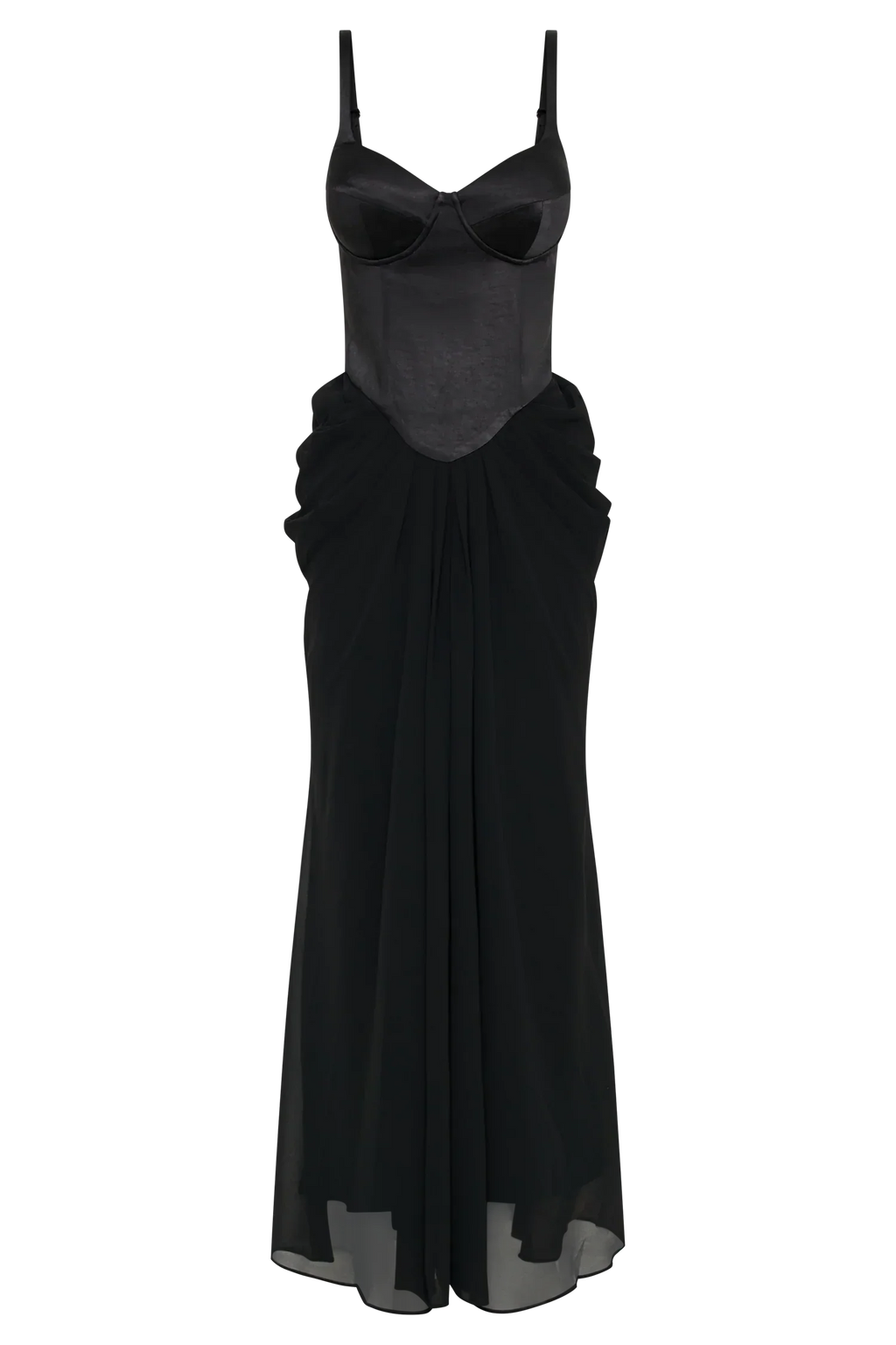 Leila Satin Corset Maxi Dress - Black
