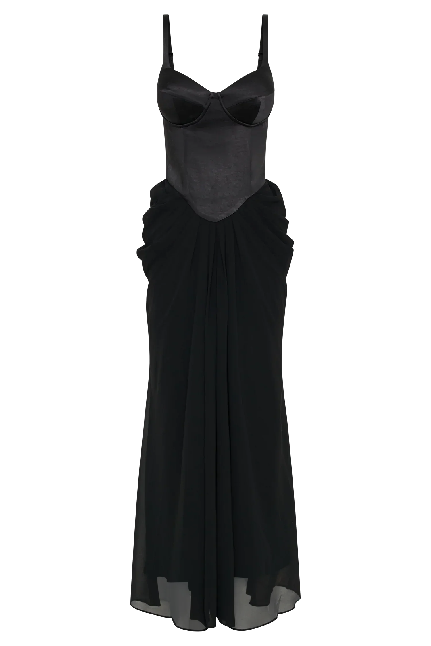 Leila Satin Corset Maxi Dress - Black
