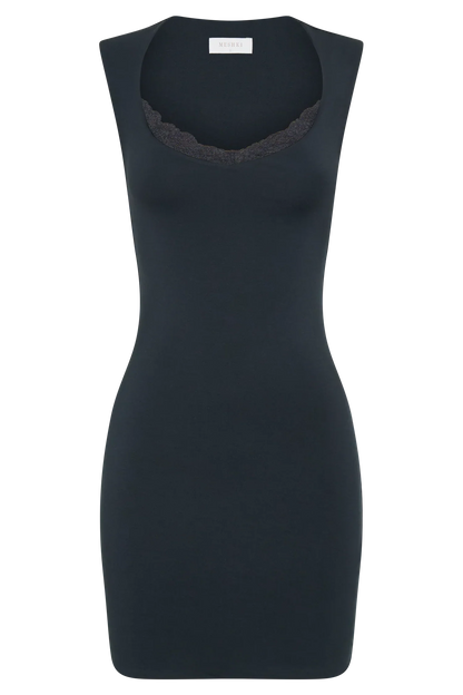 Tatianna Lace Trim Modal Mini Dress - Black