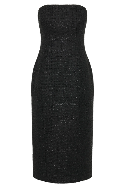 Monet Tweed Strapless Midi Dress - Black