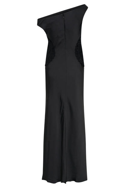 Kristina Satin Maxi Dress With Crochet - Black