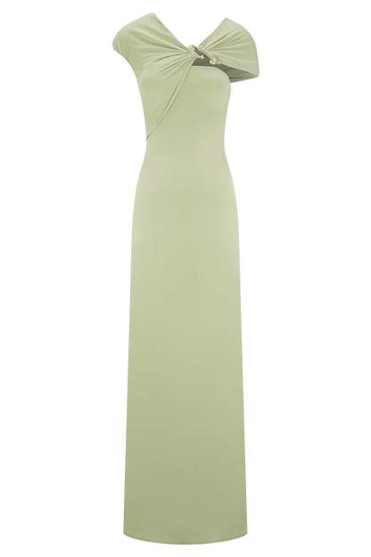 Ashford Asymmetrical Slinky Maxi Dress - Sage