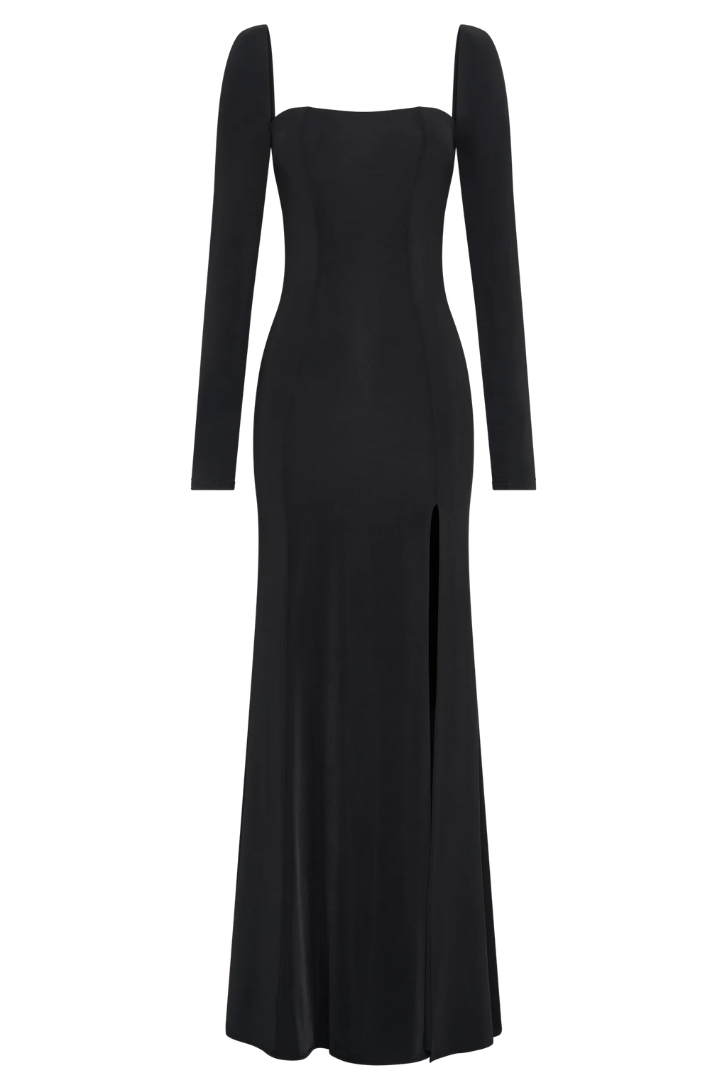 Desirie Slinky Long Sleeve Maxi Dress With Split - Black