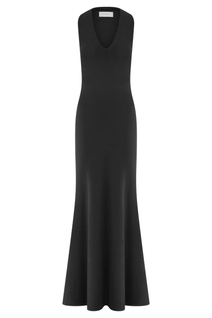 Elke Slinky V Neck Maxi Dress - Black