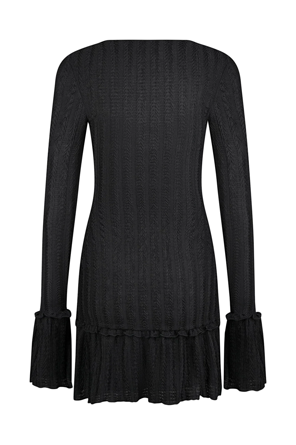 Daphne Pointelle Long Sleeve Mini Dress - Black