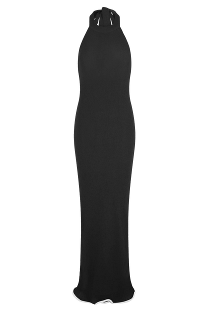 Melodie Halter Knit Maxi Dress - Black/White