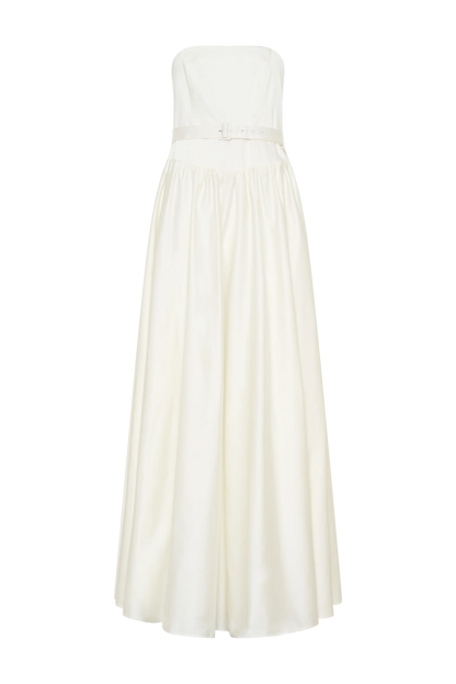 Florence Strapless Belted Maxi Dress - White