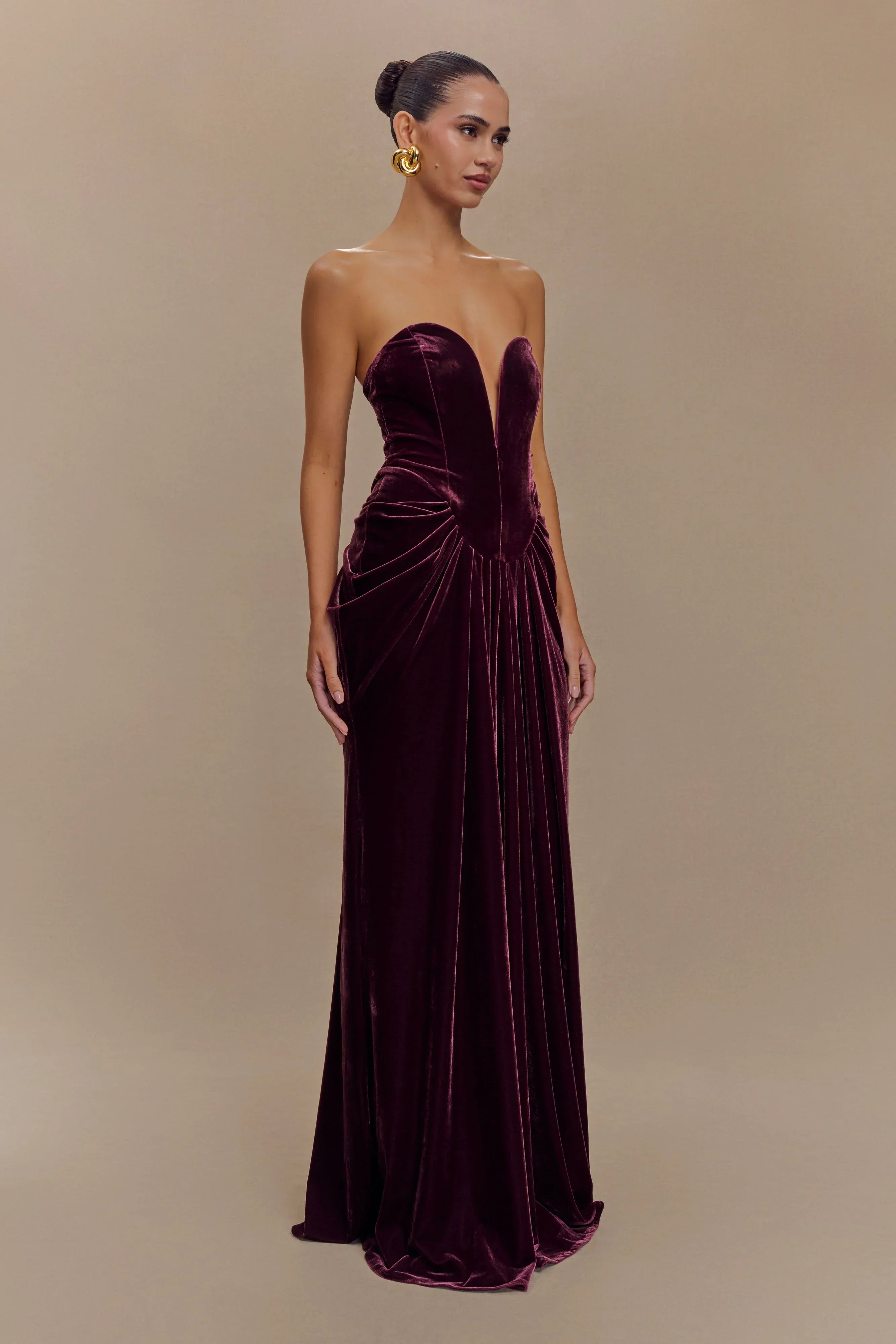 Paige Strapless Velvet Maxi Dress - Plum
