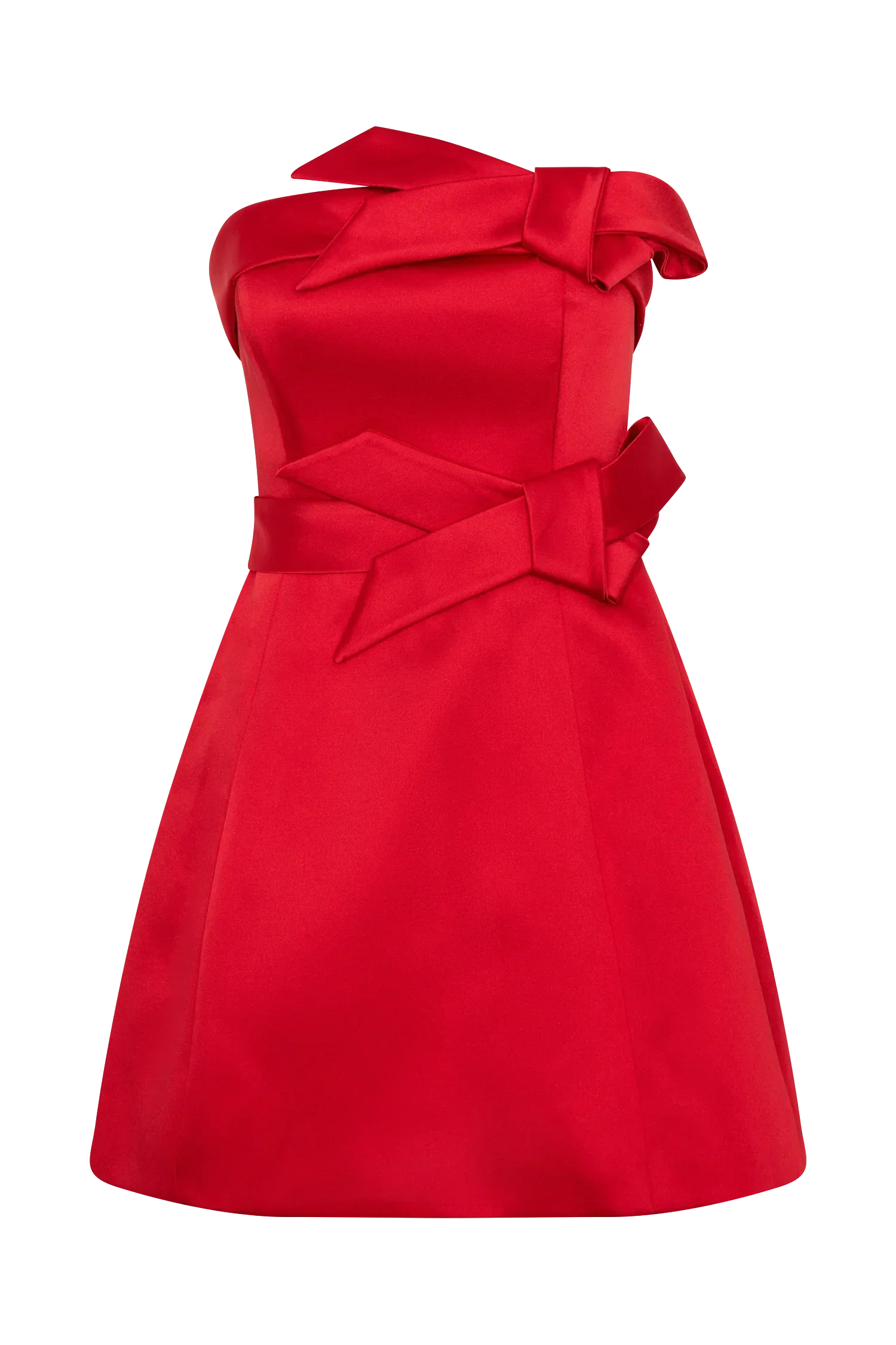 Tatiana Satin Strapless Bow Mini Dress - Red