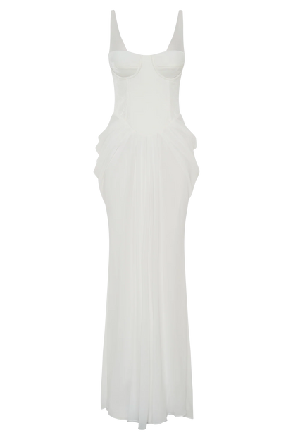Roxanne Velvet Corset Maxi Dress - White