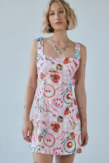 UO Bri Double Bow Satin Mini Dress