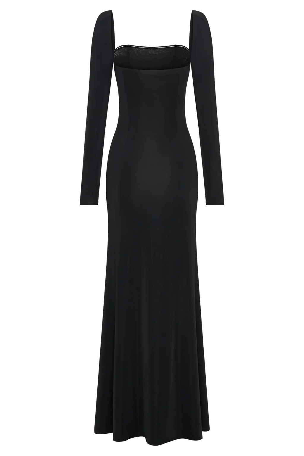 Desirie Slinky Long Sleeve Maxi Dress With Split - Black