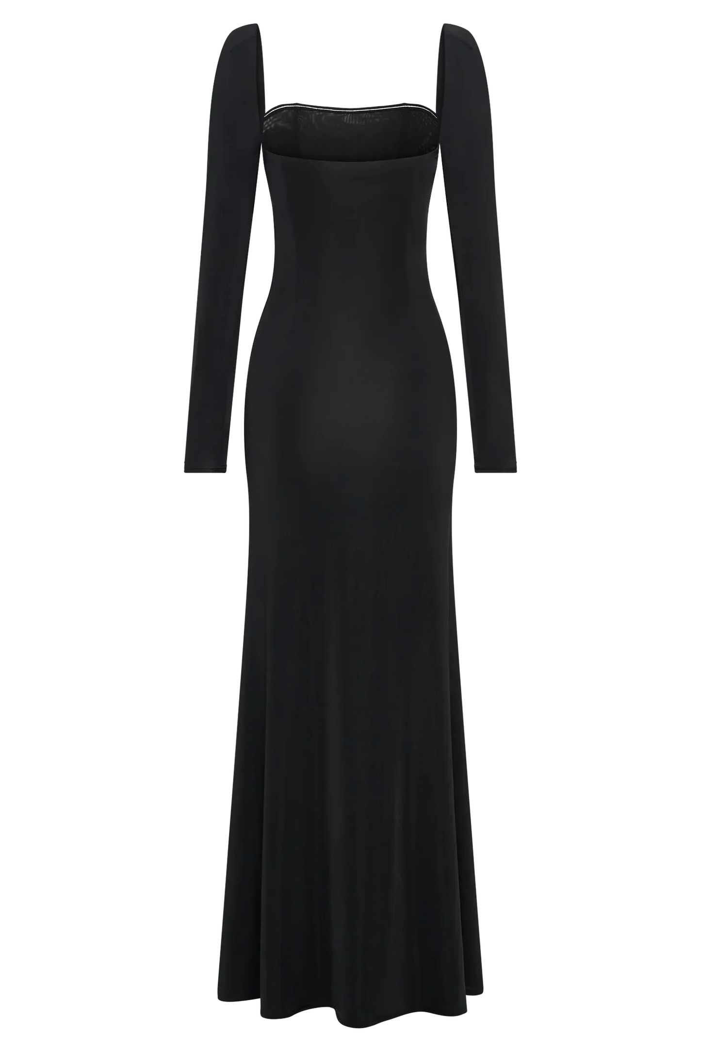 Desirie Slinky Long Sleeve Maxi Dress With Split - Black