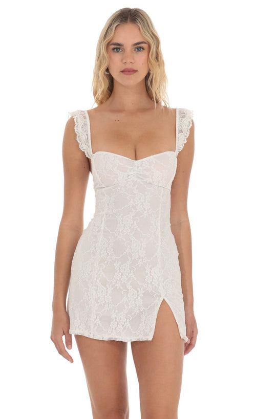 Sweetheart Neck Lace Dress in White