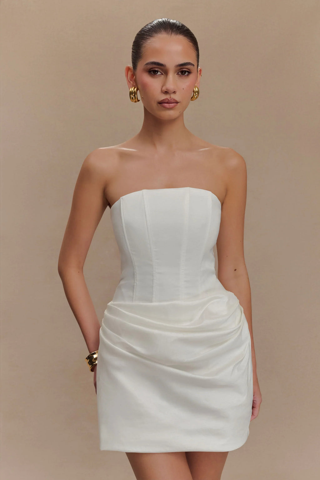 Sasha Taffeta Strapless Corset Mini Dress - White