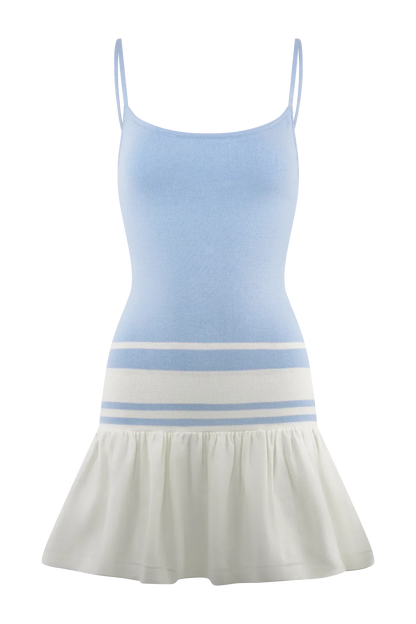 Ellison Contrast Knit Mini Dress - Blue/White