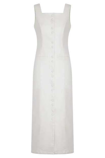 Reyna Denim Midi Dress - White