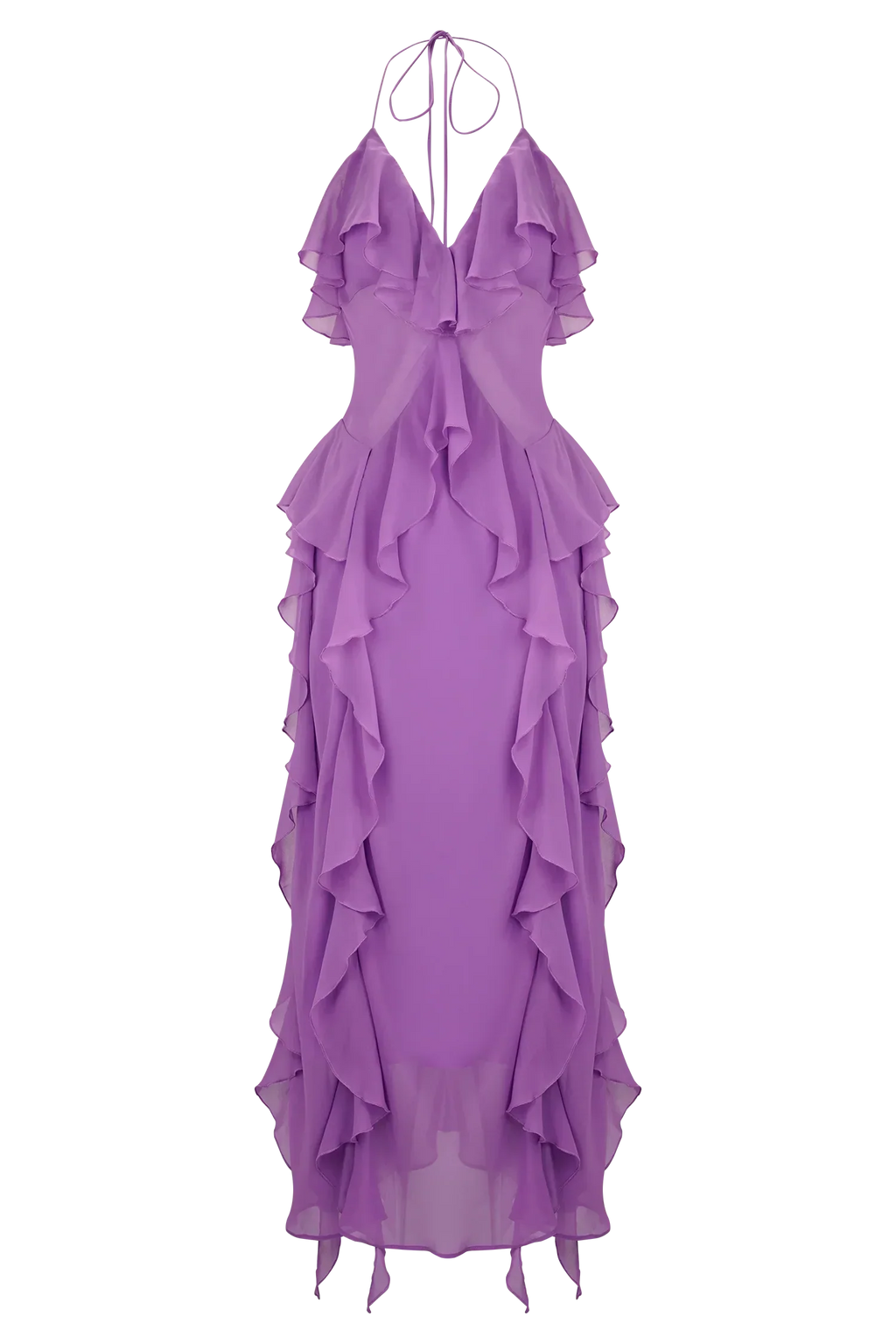 Aleyna Chiffon Ruffle Midi Dress - Purple