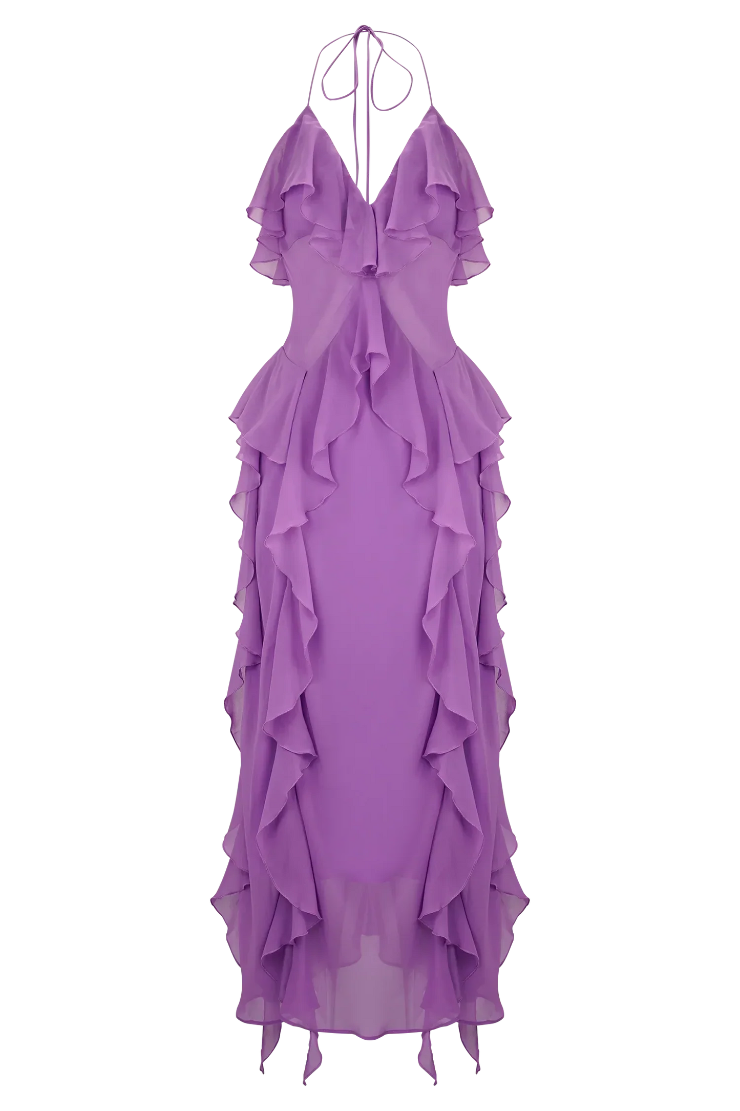Aleyna Chiffon Ruffle Midi Dress - Purple