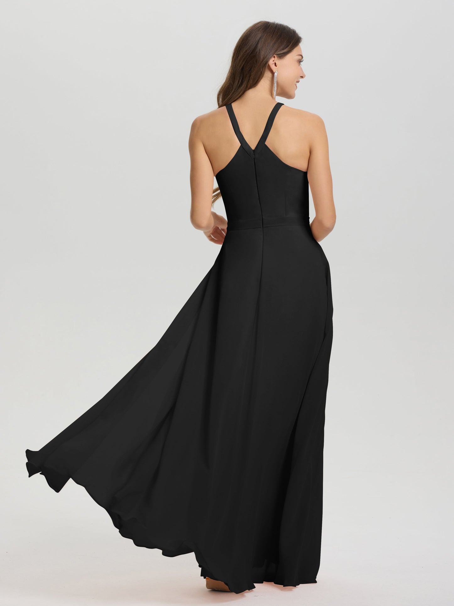 A-Line Hater Key Hole Sleeveless Floor Length Chiffon Bridesmaid Dress