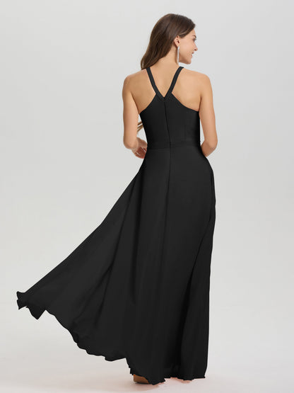 A-Line Hater Key Hole Sleeveless Floor Length Chiffon Bridesmaid Dress