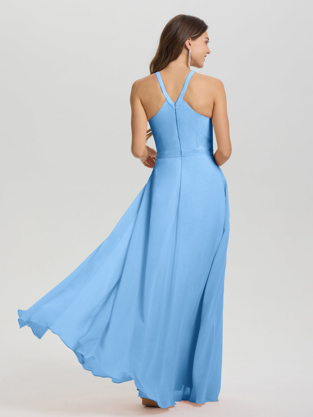 A-Line Hater Key Hole Sleeveless Floor Length Chiffon Bridesmaid Dress
