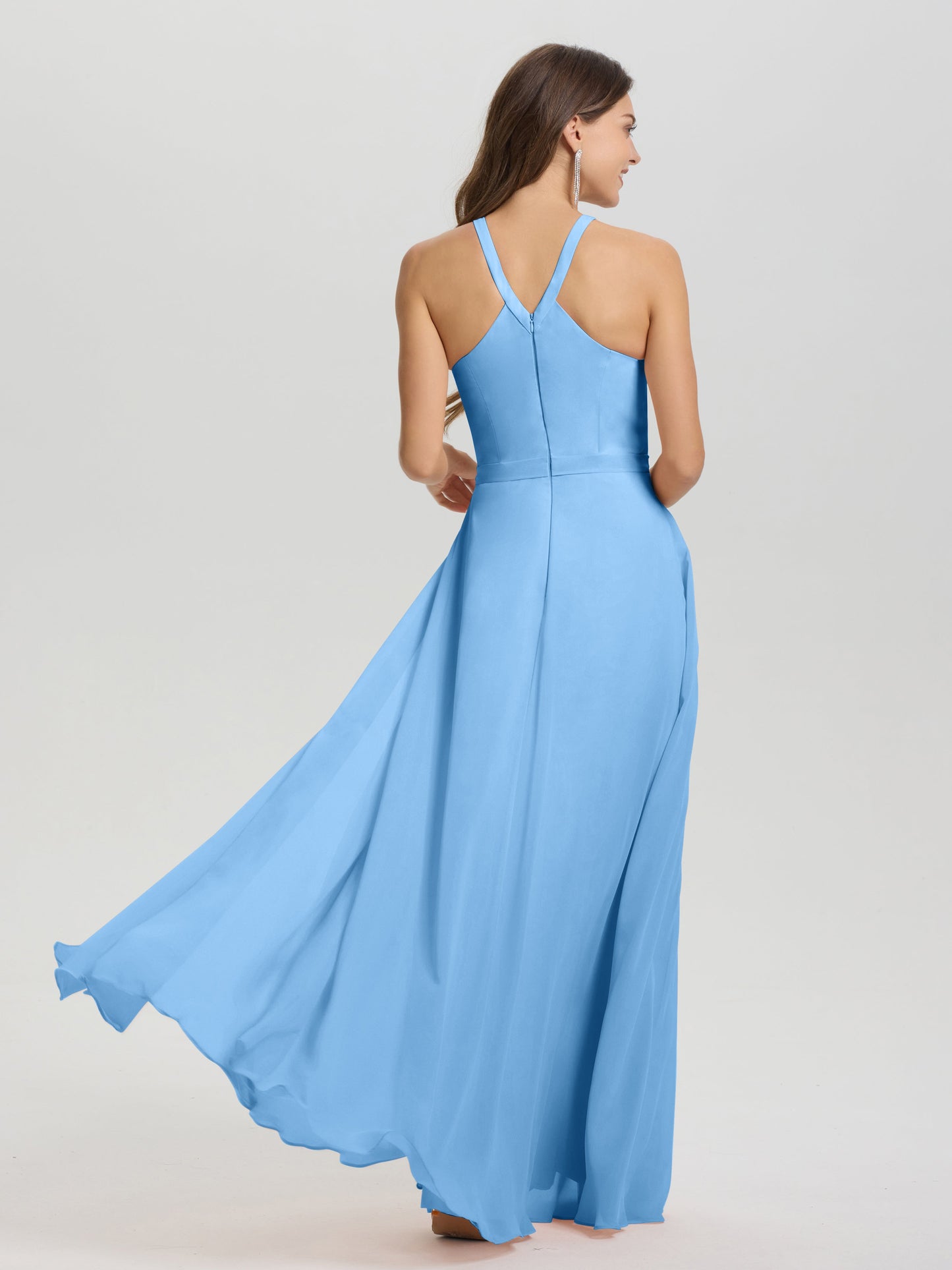 A-Line Hater Key Hole Sleeveless Floor Length Chiffon Bridesmaid Dress