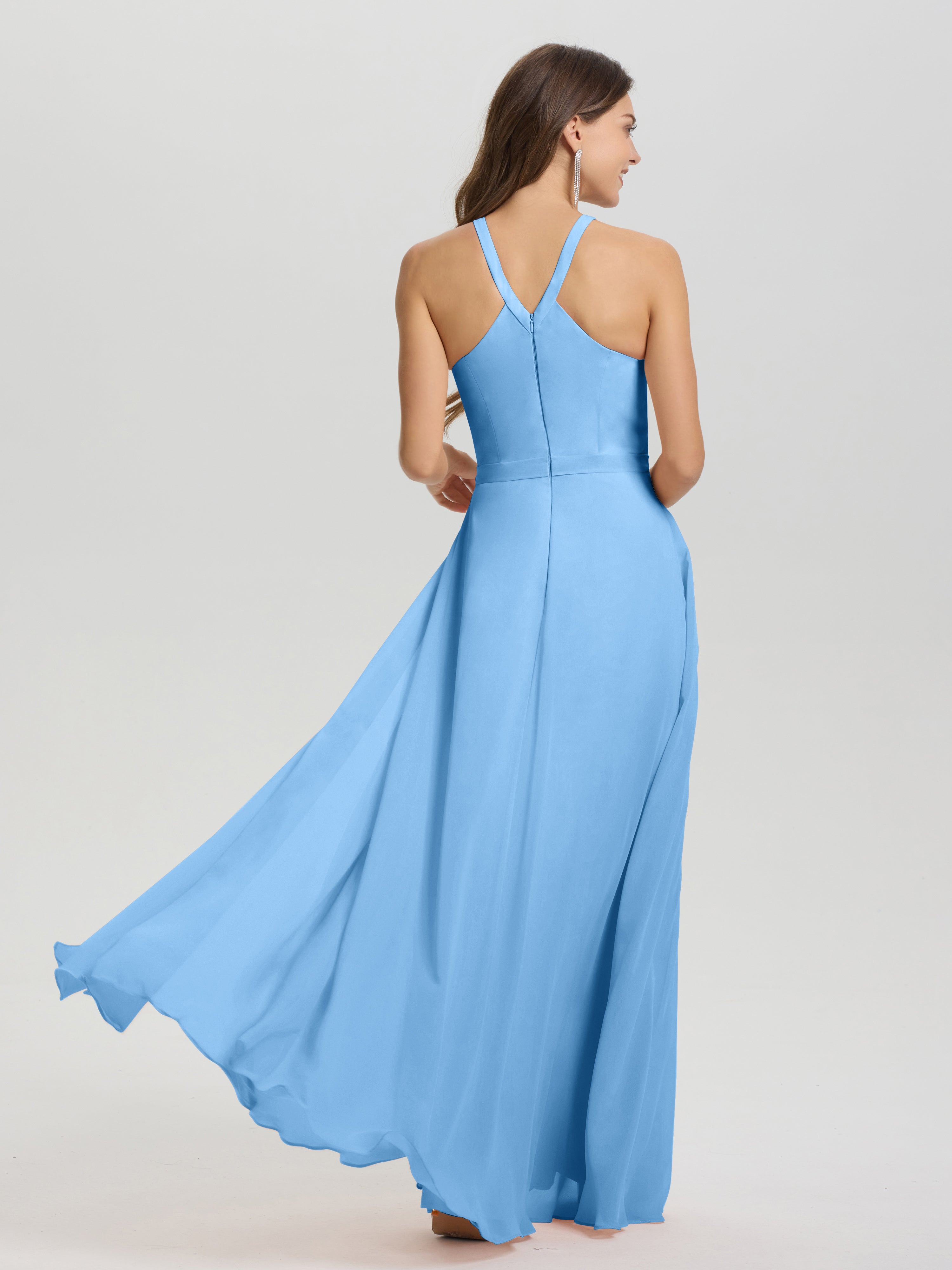 A-Line Hater Key Hole Sleeveless Floor Length Chiffon Bridesmaid Dress